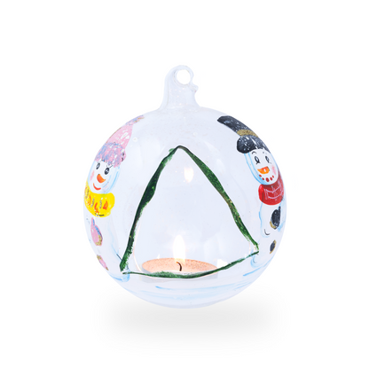 Portacandele aperto con pupazzi di neve