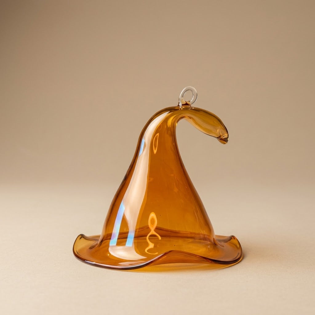 Amber glass witch hat Halloween ornament