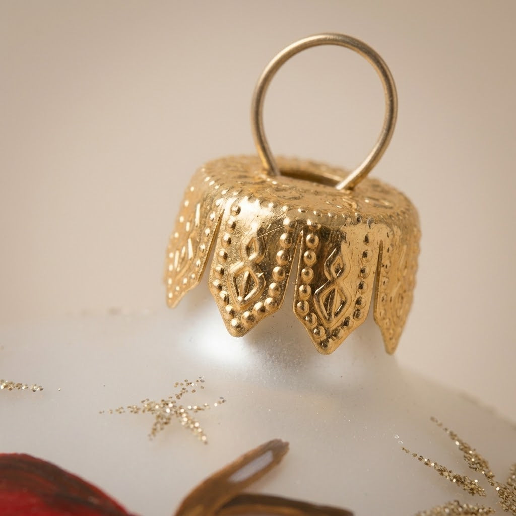 Cappuccio dorato e stelline in glitter oro della palla di Natale in vetro soffiato
