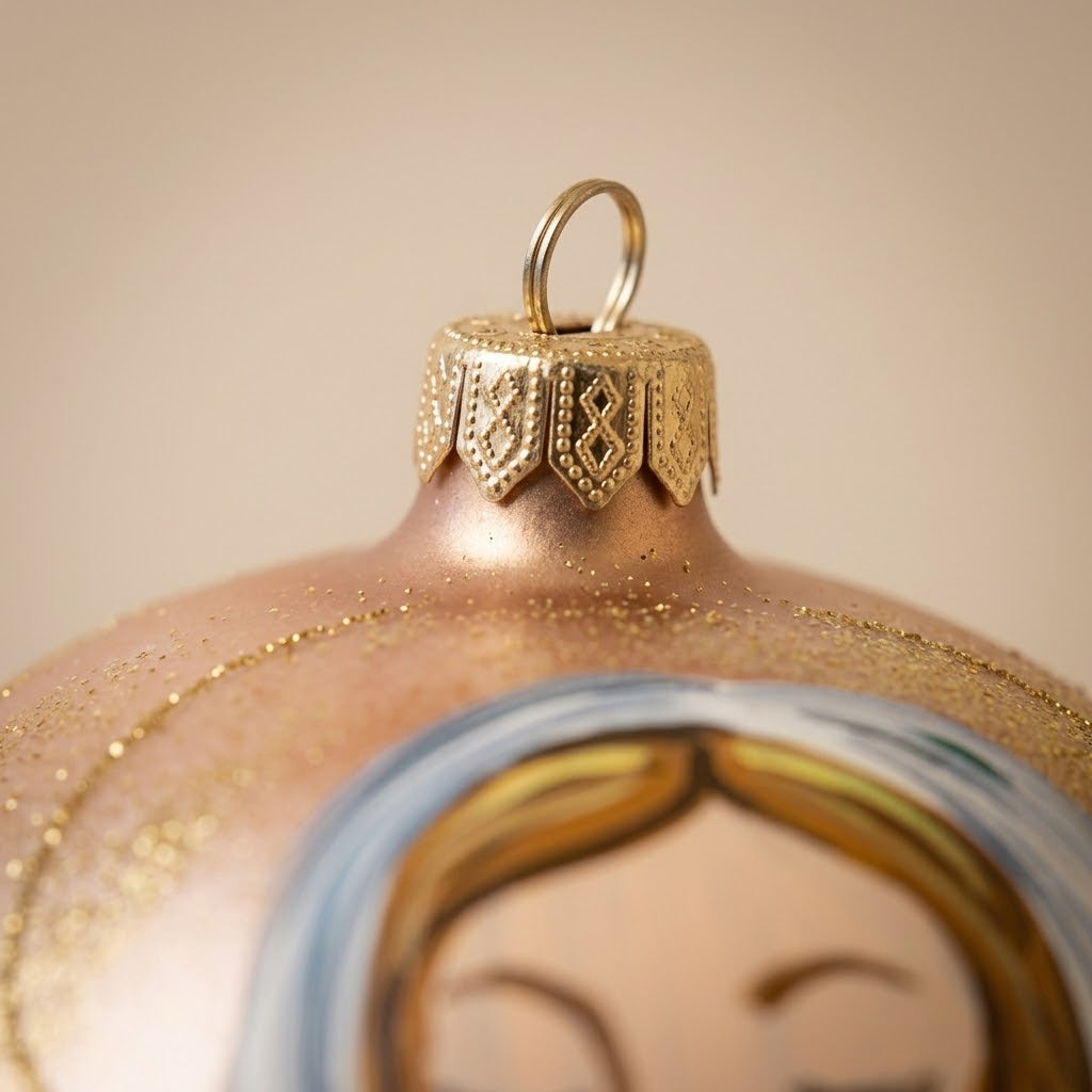 Cappuccio dorato e glitter oro della palla di Natale in vetro soffiato