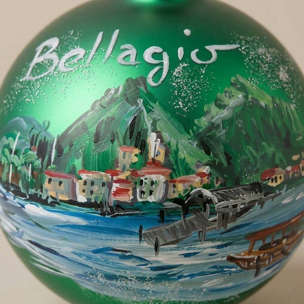 Particolare della palla di Natale in vetro soffiato dipinta a mano