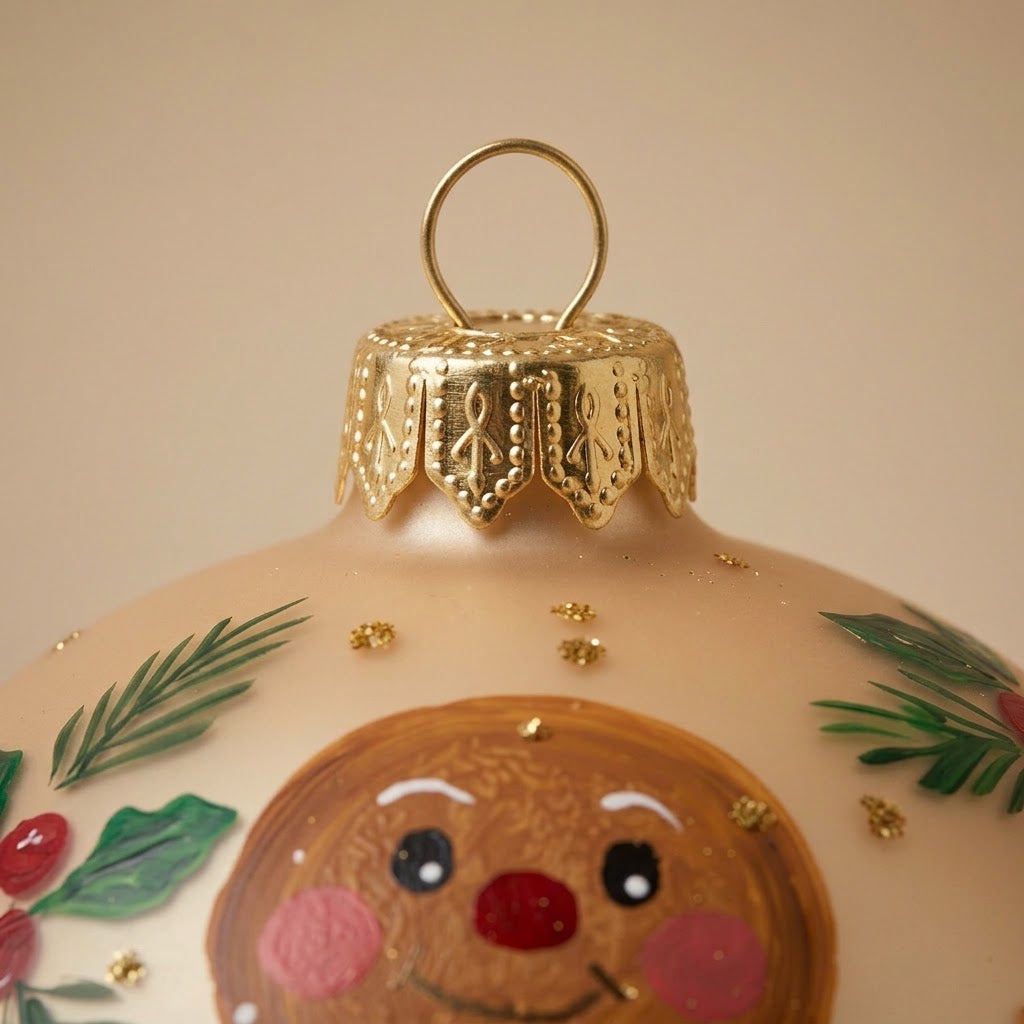 Particolare della palla di Natale in vetro soffiato dipinta a mano