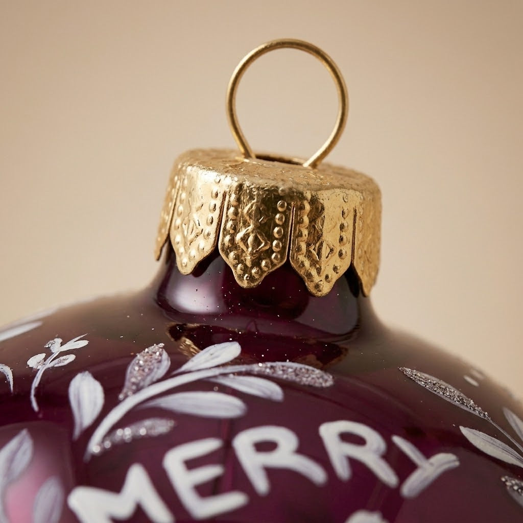 Particolare della palla di Natale in vetro soffiato dipinta a mano