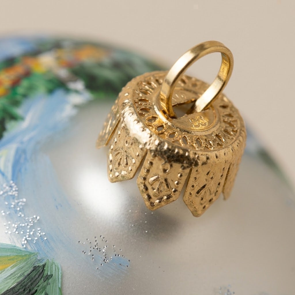 Cappuccio dorato e glitter argento della palla di Natale in vetro soffiato