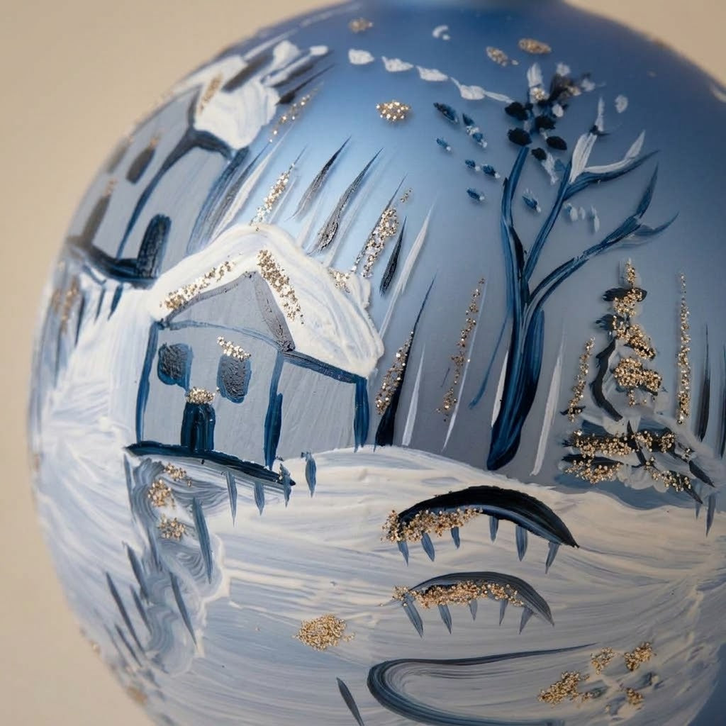 Particolare della palla di Natale in vetro soffiato dipinta a mano