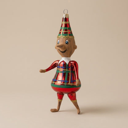 Pinocchio in vetro con giacca rossa scozzese