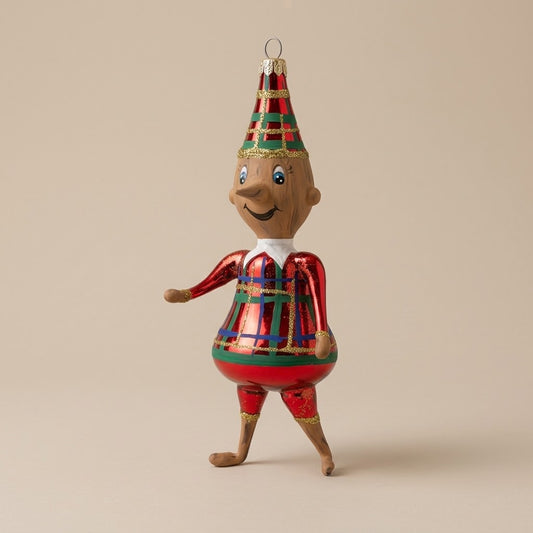 Pinocchio in vetro con giacca rossa scozzese