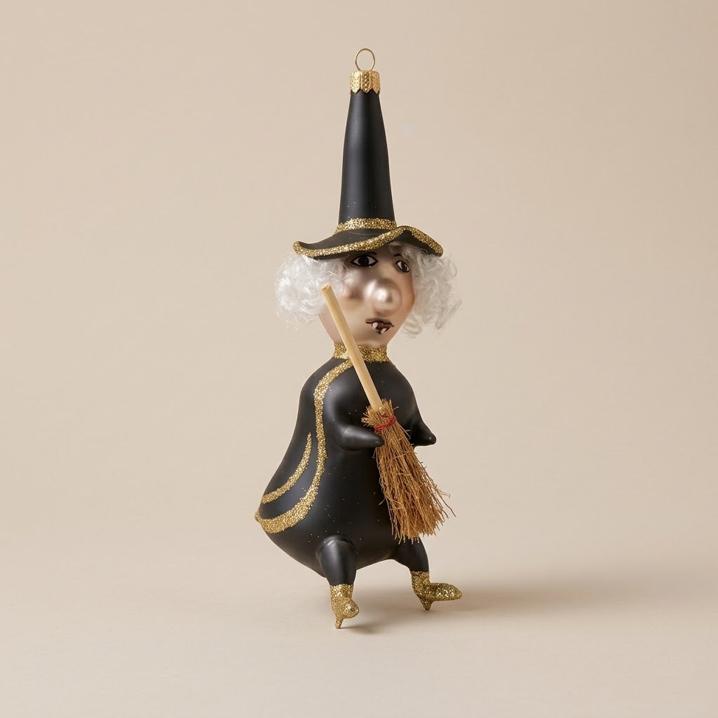 Black Halloween witch with gold glitter trim